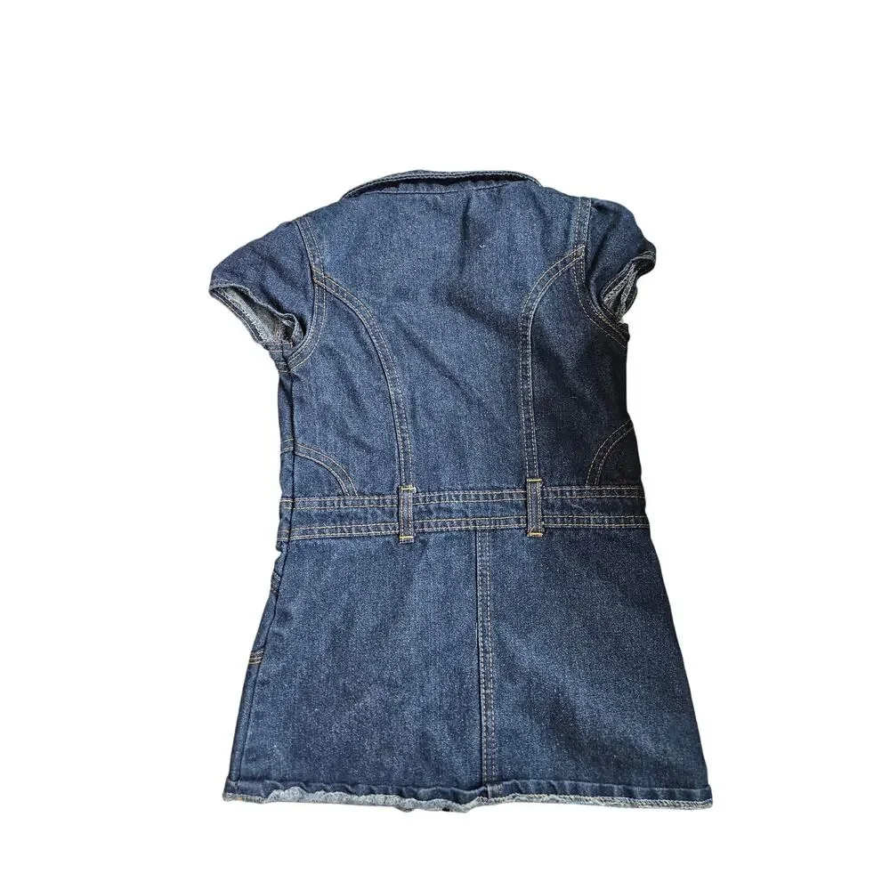 Vintage Y2K Carters Kids 5 Denim Jean Pink Flower Embroidered Dress Jumper
